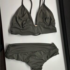 Olive Green Triangle Bikini Set - Women Swim
